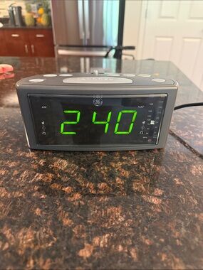 GE Digital Alarm Clock Radio - Gray with Green LED
